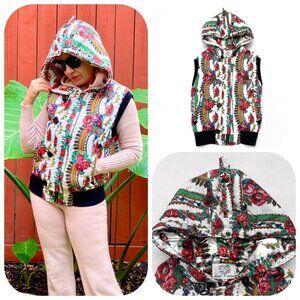Love couture flower puffer hooded vest M